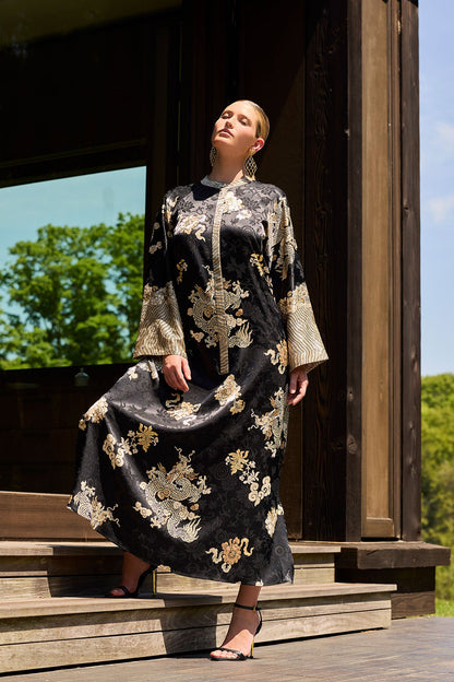Natori Buy Imperial Dragon Jacquard Zip Caftan in Black Online