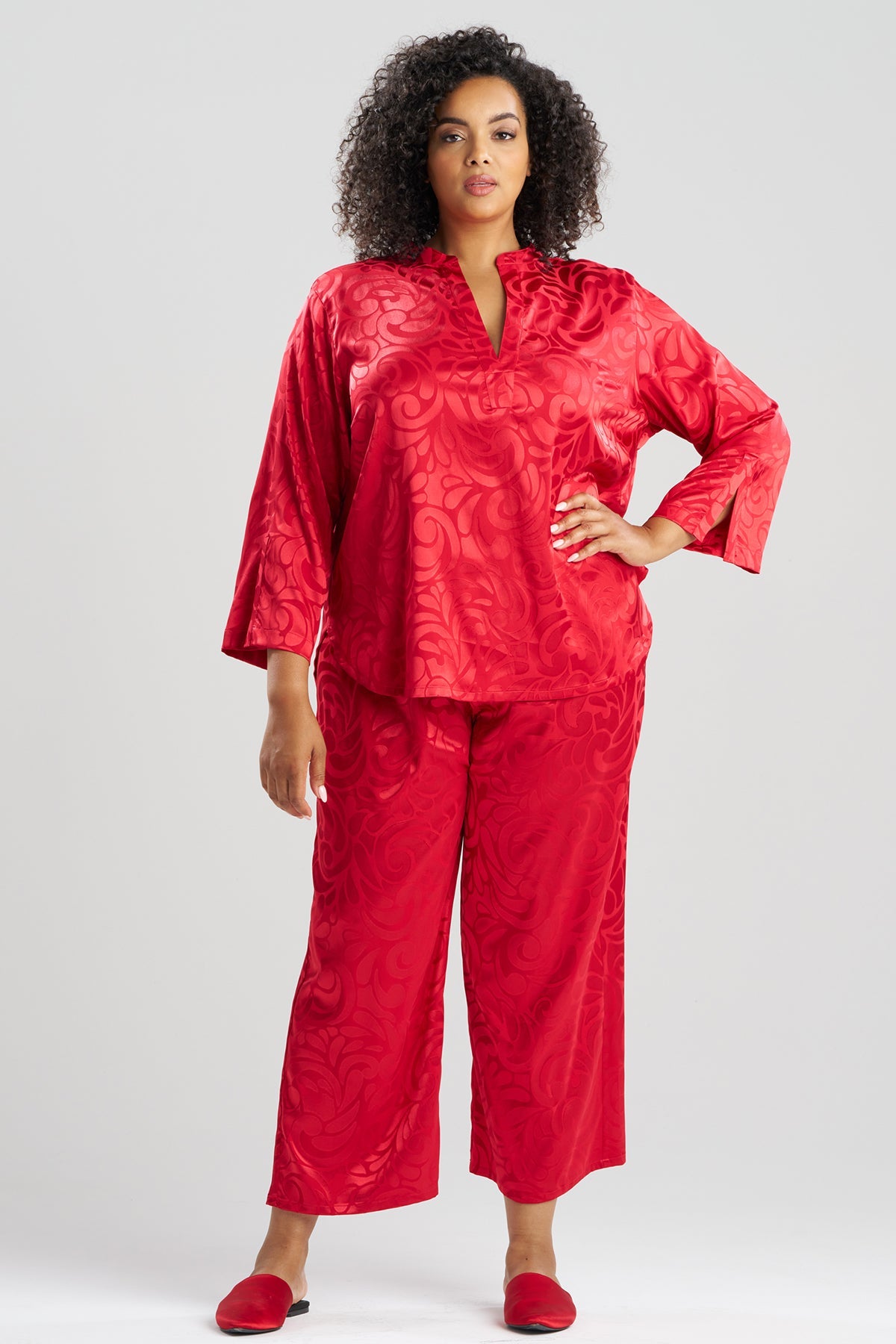 Natori Scroll Satin Jacquard Long Sleeve PJ