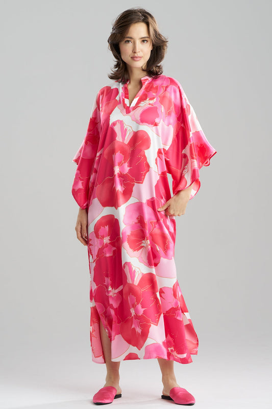 Natori Floria Printed Satin Mandarin Caftan