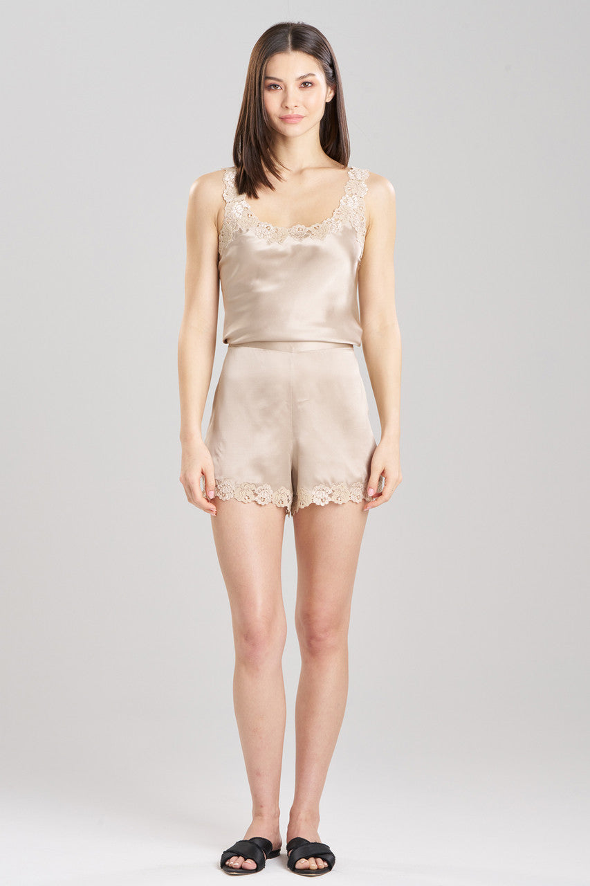Natori Buy Rose Parfait Lace Trim Silk Shorts in Parchment Online
