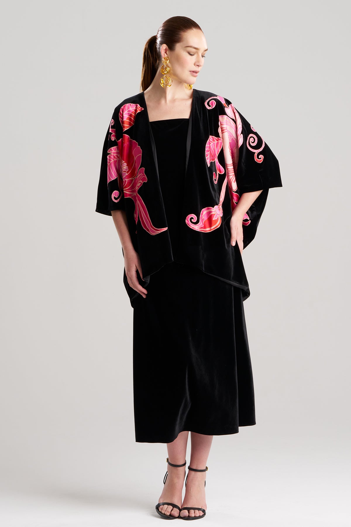 Natori Natalie Velvet Appliqued Cocoon Cardigan