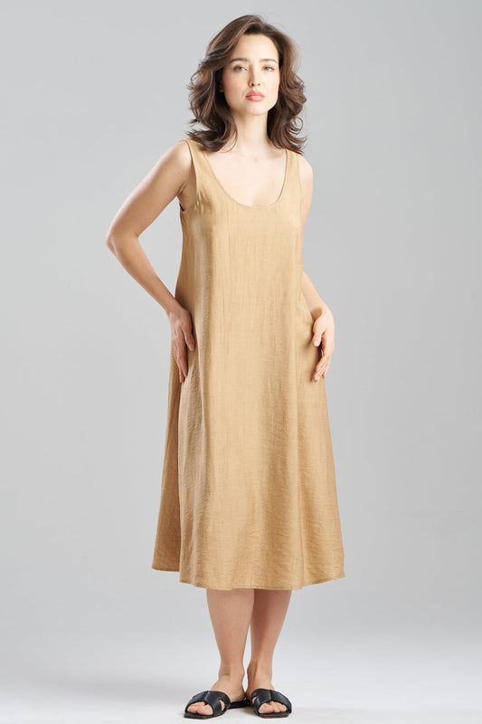 Natori Terra Foil Crinkle Scoop Neck Slip Dress