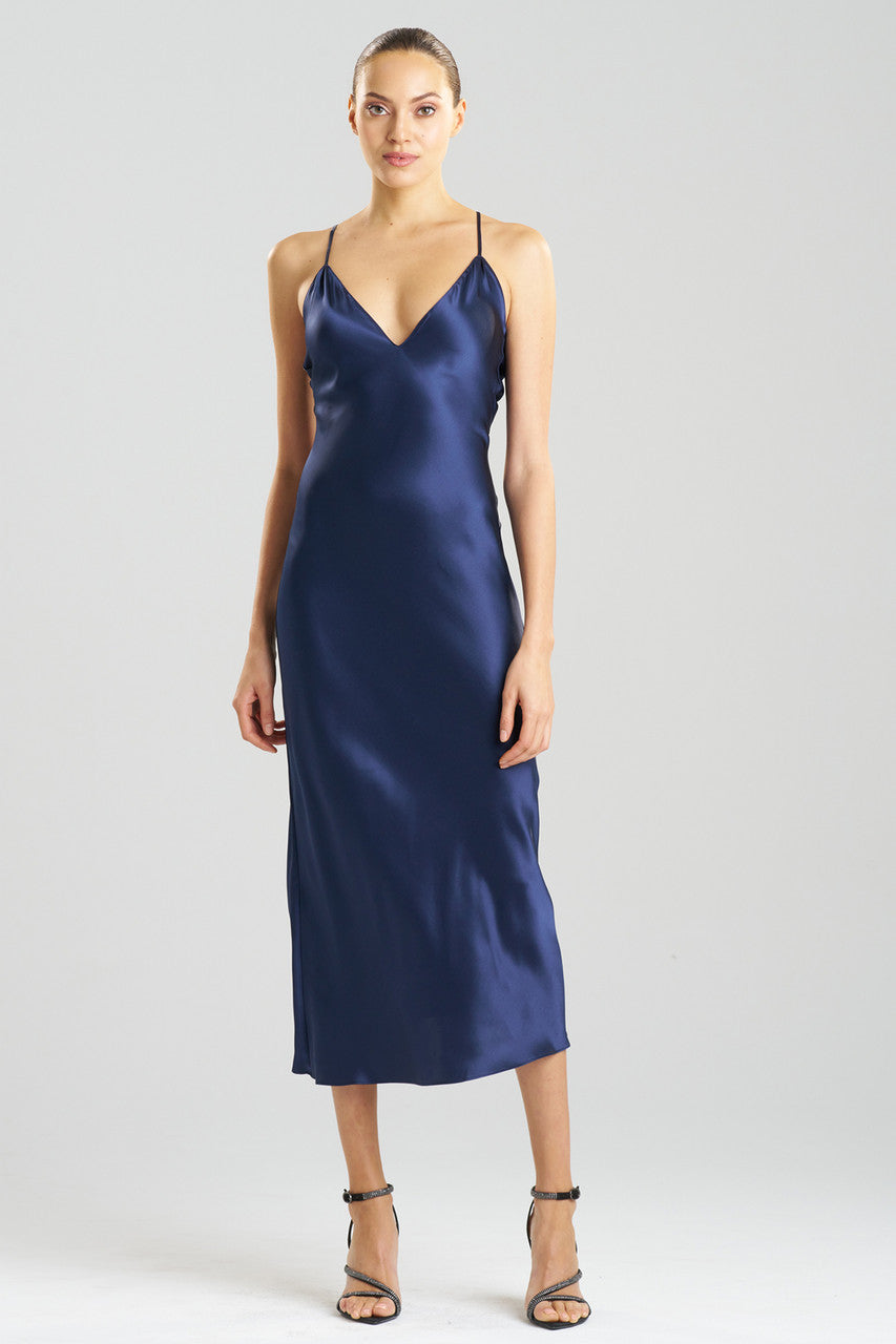 Natori Buy Key Essentials V-neck Silk Gown in Midnight Navy Online