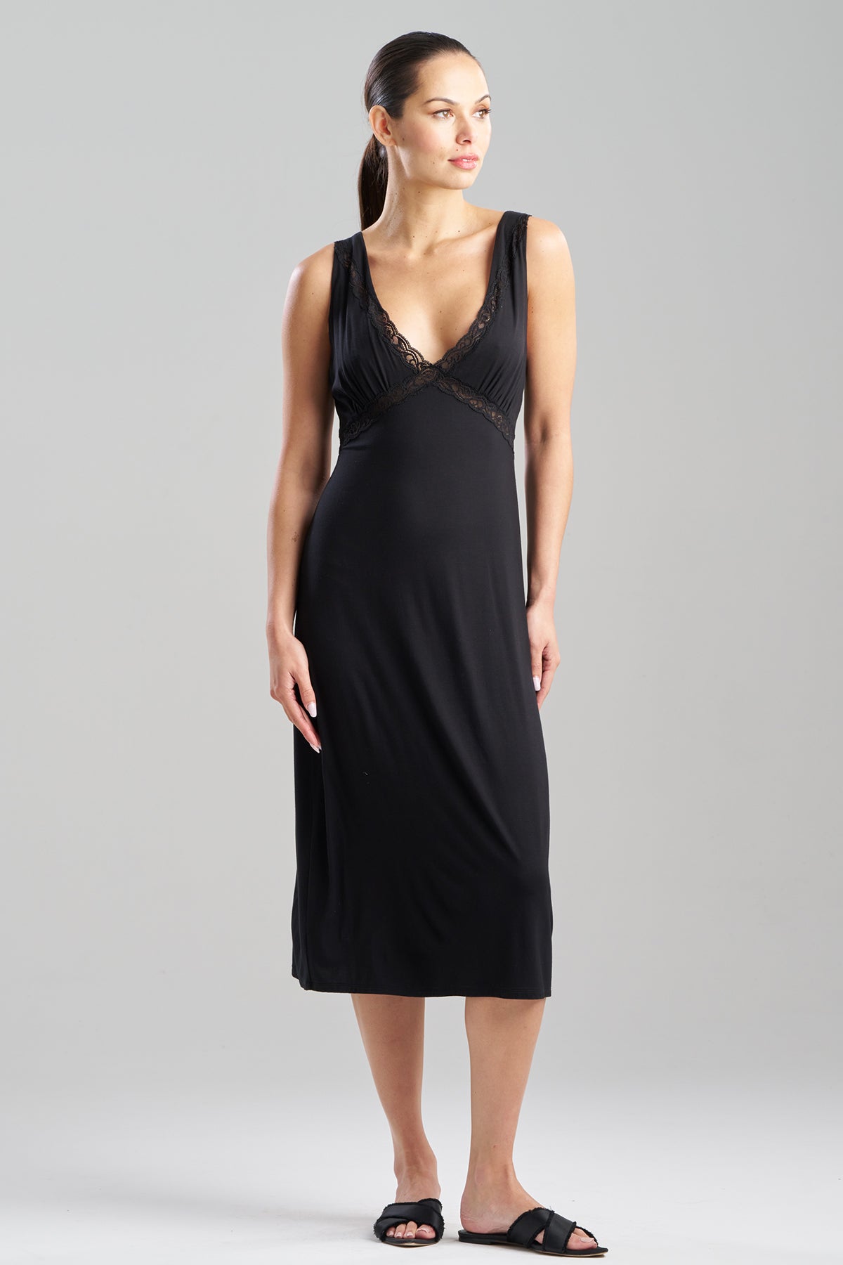 Natori Buy Feathers Essentials Lenzing™ Ecovero™ Viscose Lace Applique Slip Dress in Black Online