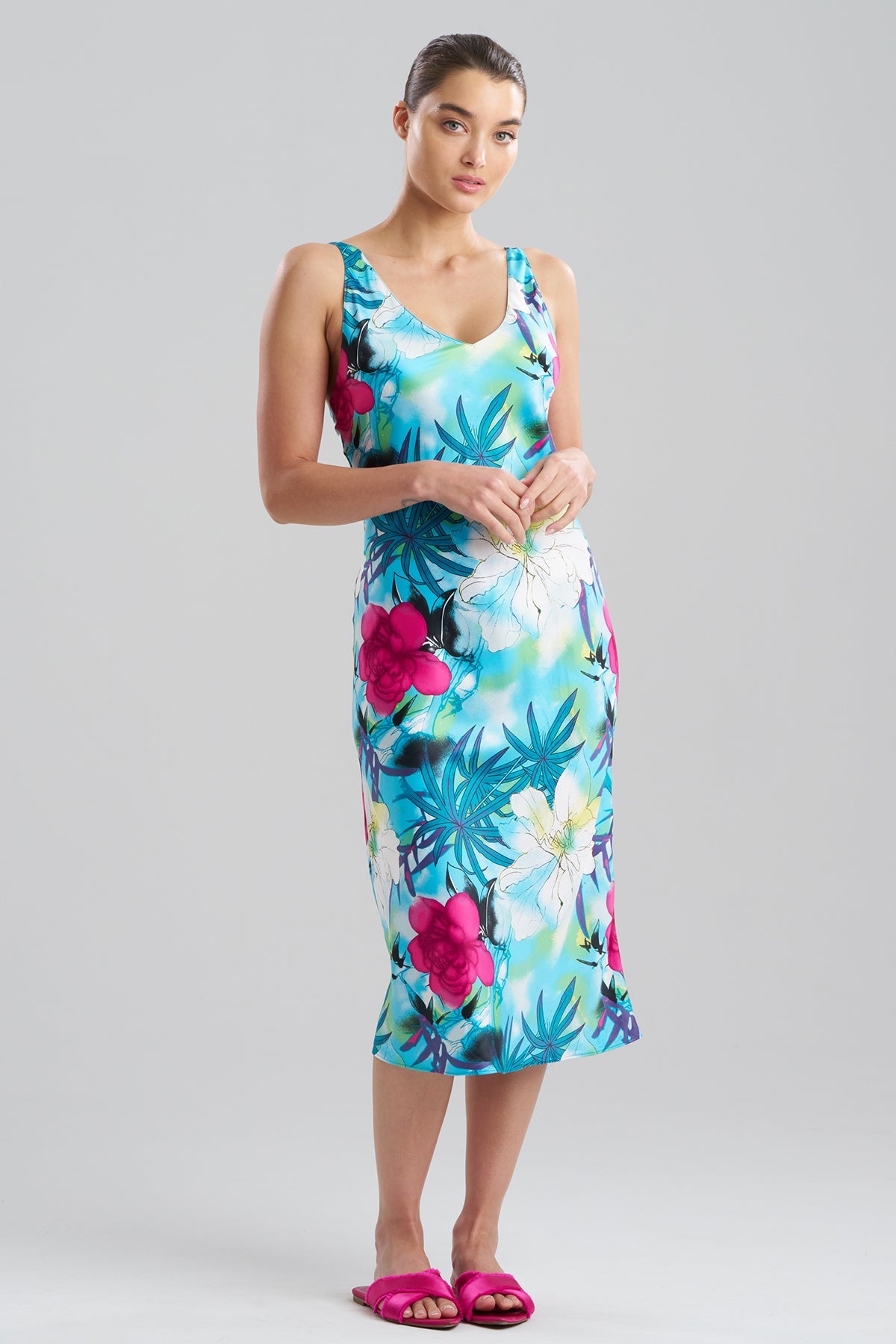 Natori Viva Printed Satin Slip Dress