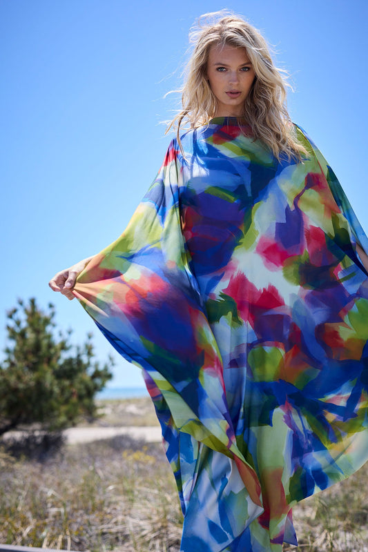 Natori Kumo Printed Stretch Satin Caftan