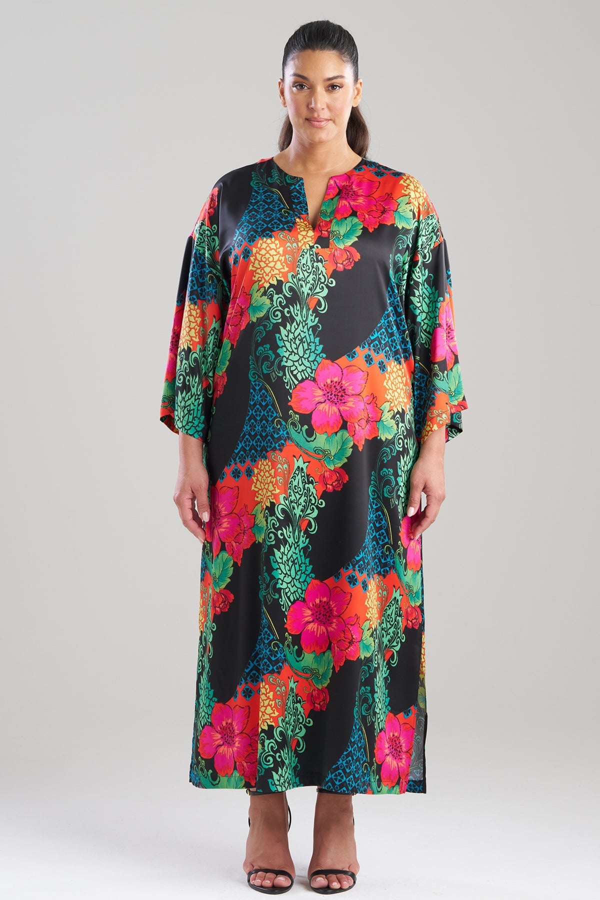 Natori Harvest Printed Satin Slim Caftan
