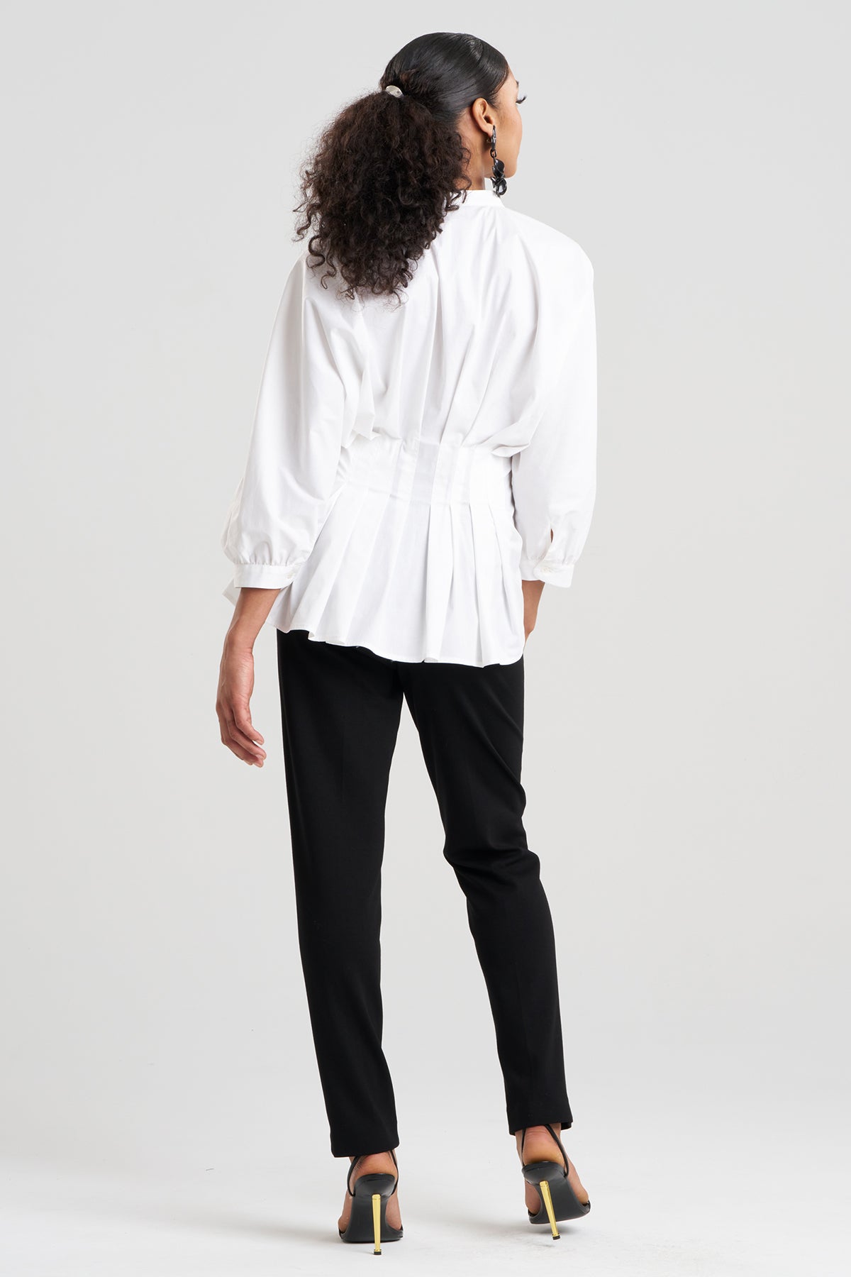 Natori Cotton Poplin Pleated Shirt