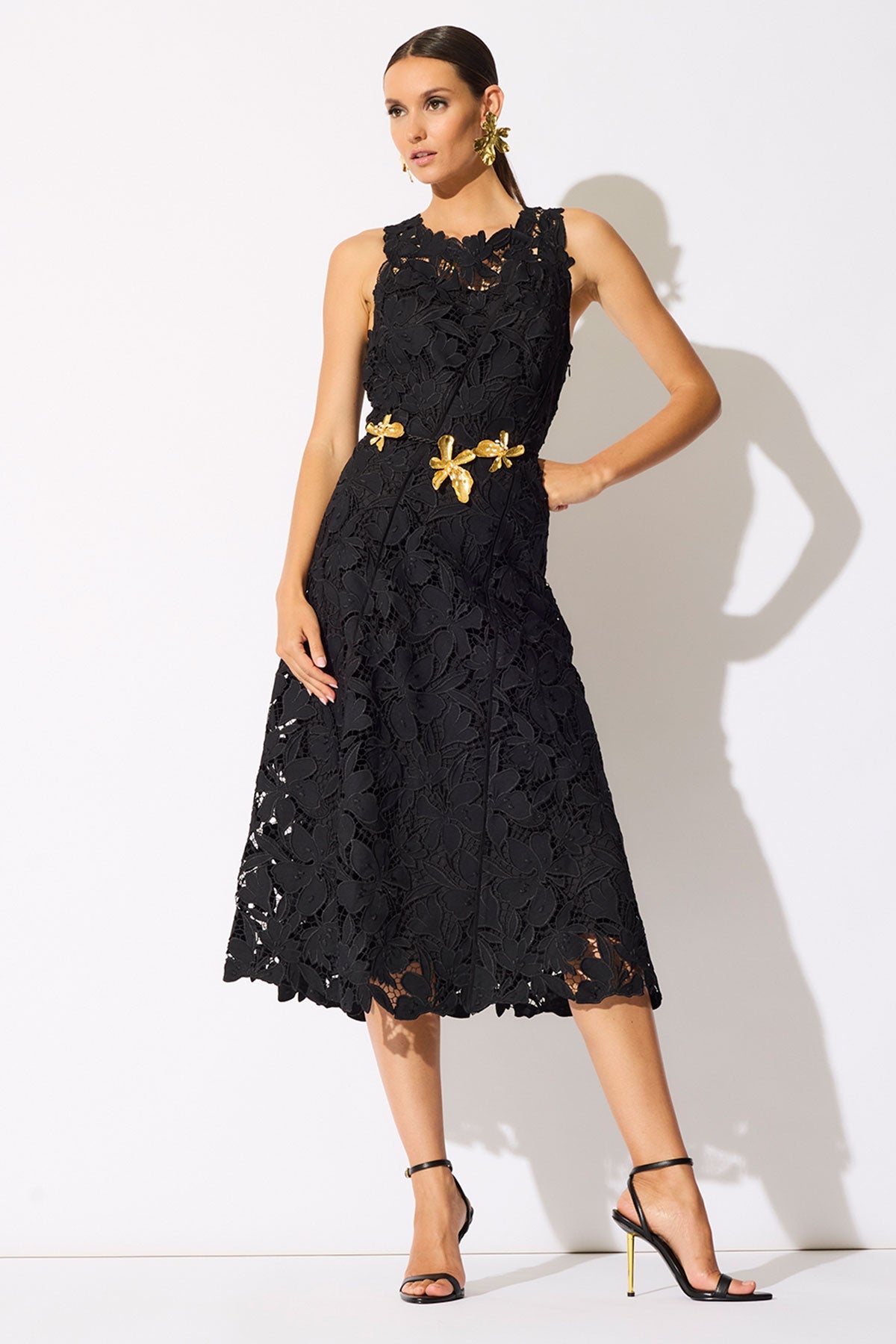 Natori Peony Floral Lace Asymmetric Seam Dress