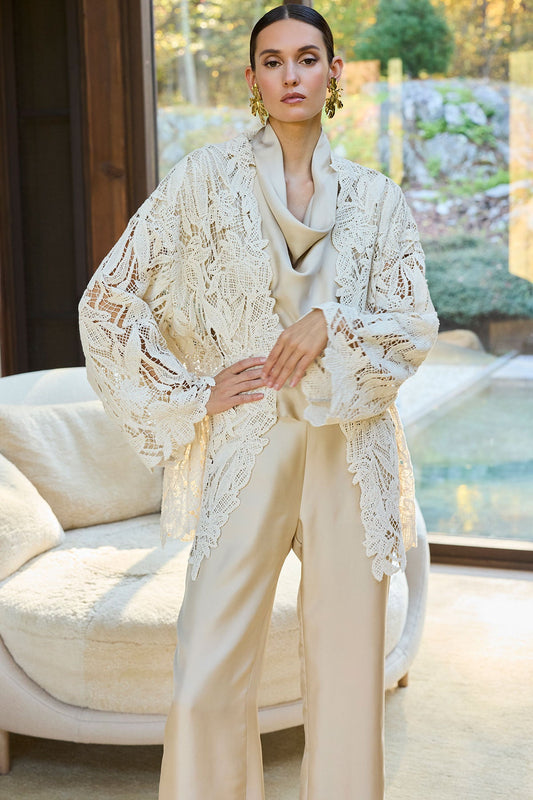 Natori Crochet Lace Cotton Jacket