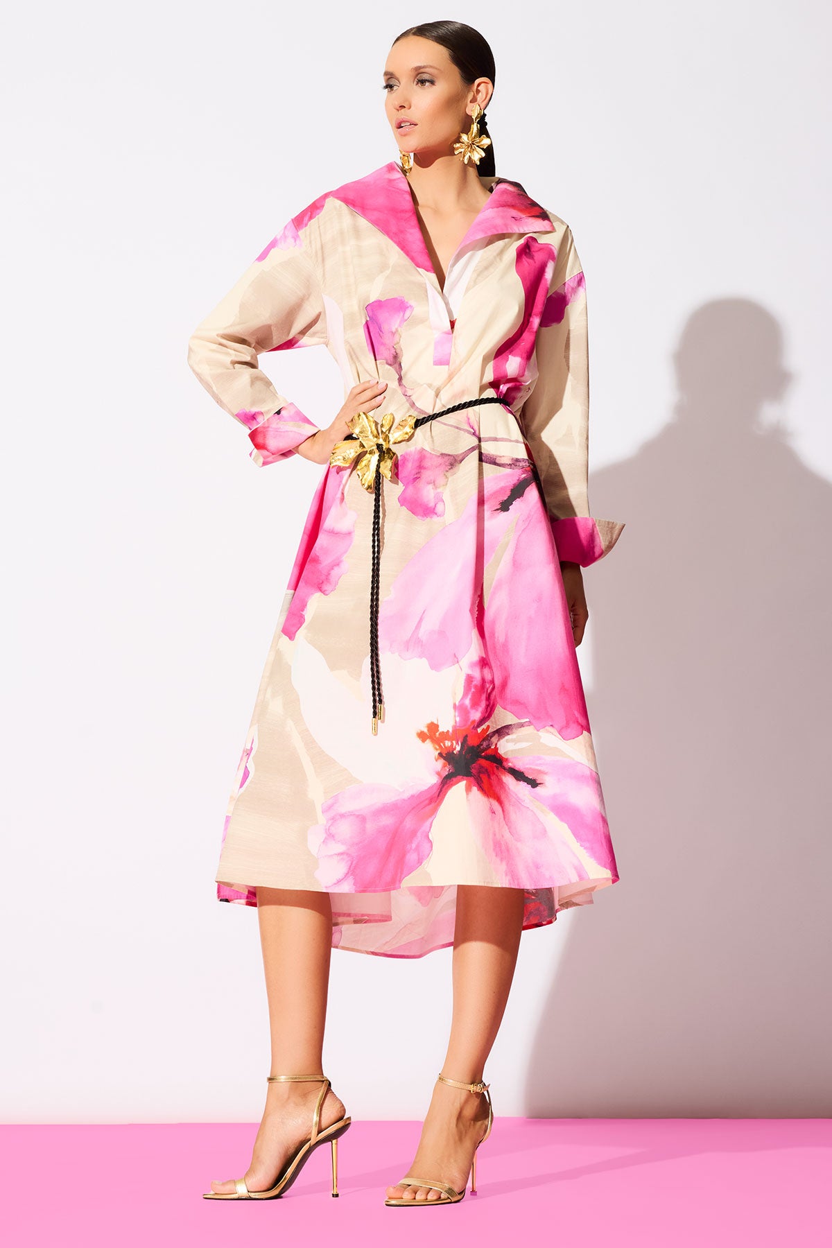 Natori Orchid Cotton Poplin Oversized Pull Over Shirtdress