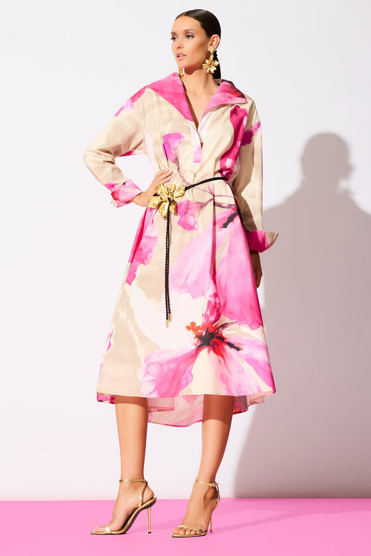 Natori Orchid Cotton Poplin Oversized Pull Over Shirtdress