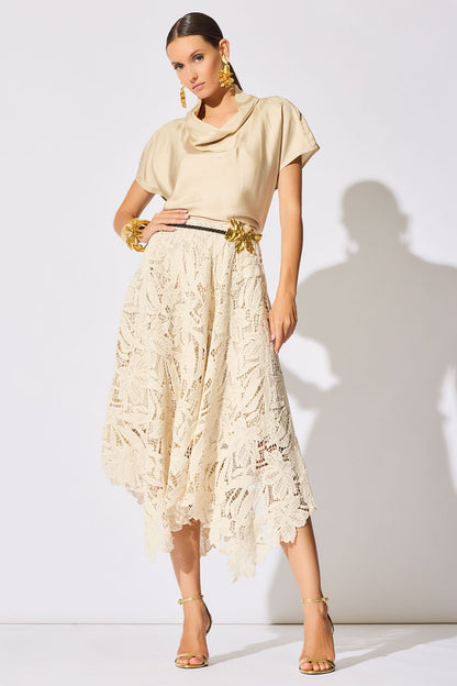Natori Crochet Lace Cotton Handkerchief Hem Skirt