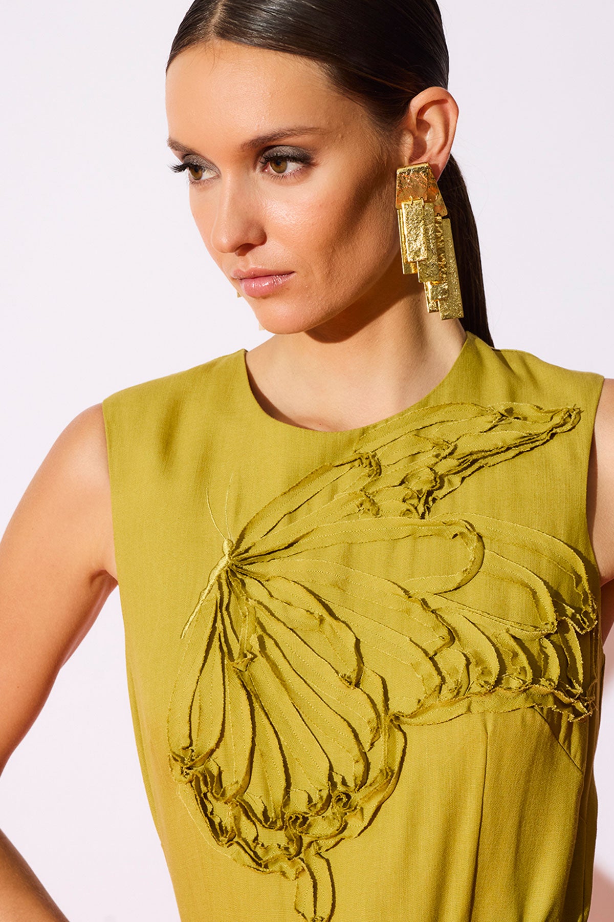 Natori Solid Linen Handkerchief Embellished Dress