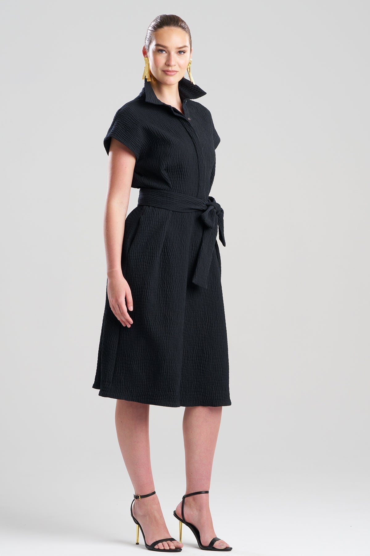 Natori Textured Cotton Jacquard Shirtdress