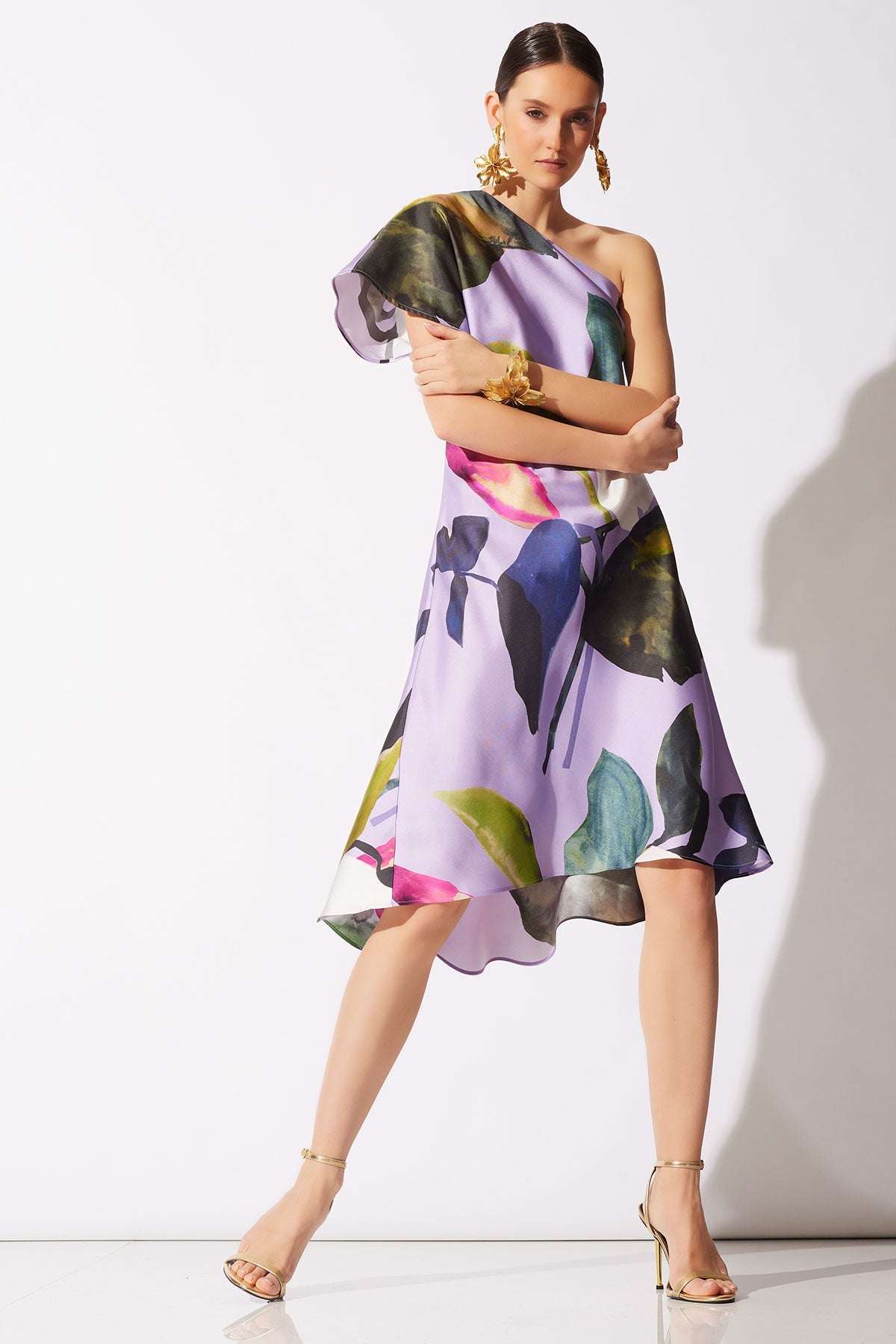 Natori Yoru Silk Twill One Shoulder Dress