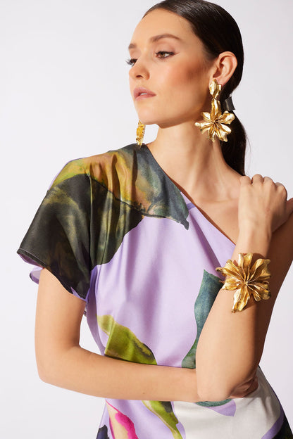 Natori Yoru Silk Twill One Shoulder Dress