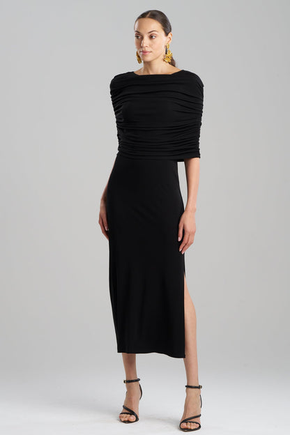 Natori Matte Jersey Rouched Shoulder Dress