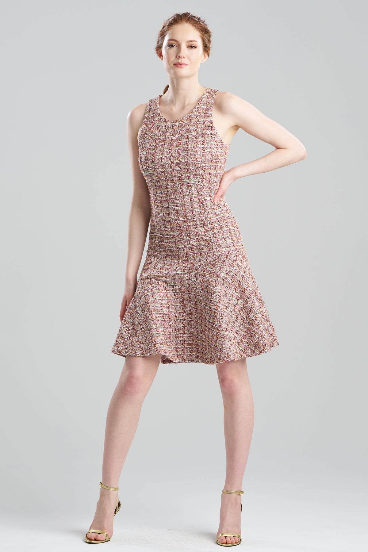 Natori Tweed Sleeveless Flounce Dress