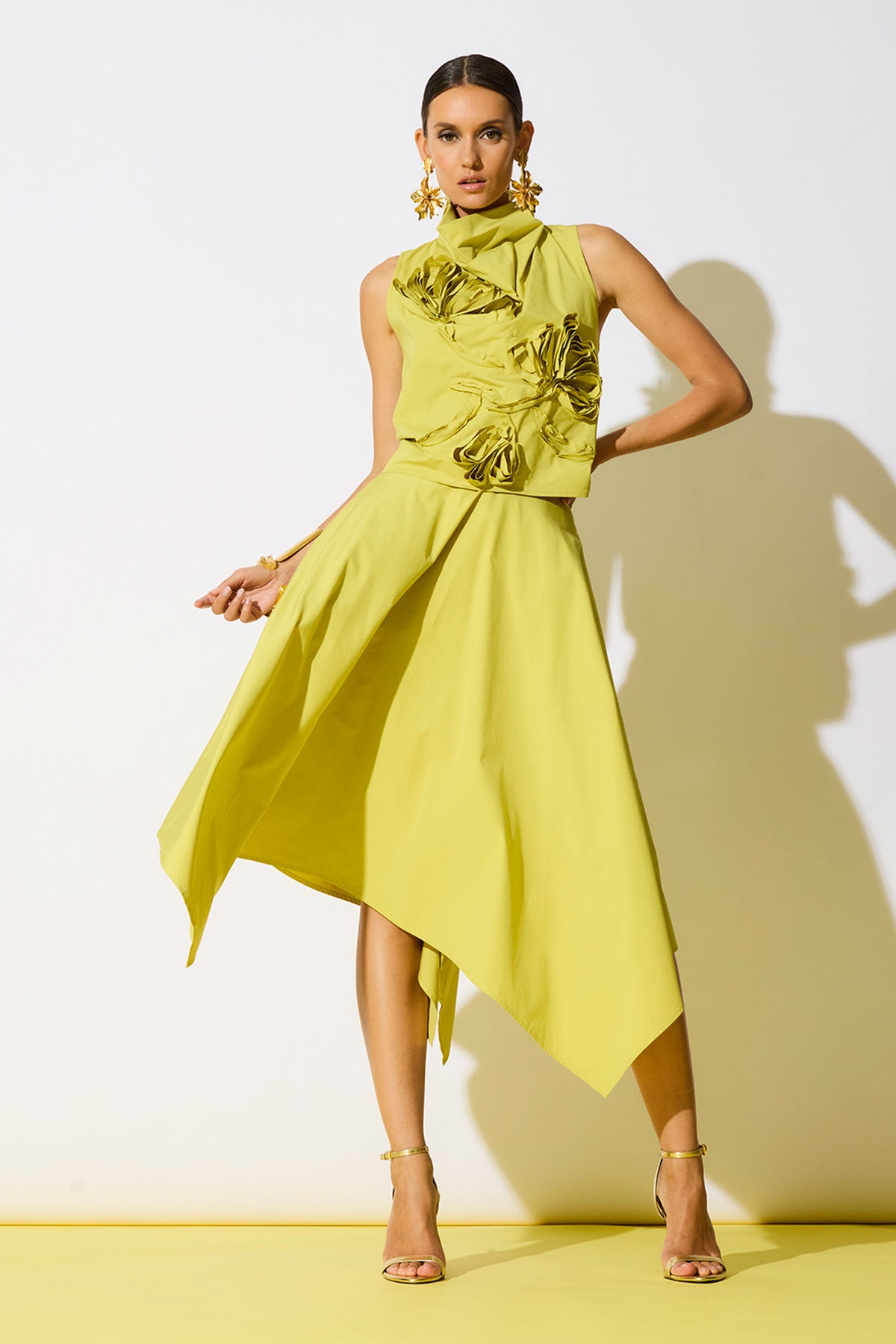 Natori Tech Cotton Taffeta Embroidered Funnel Neck Top