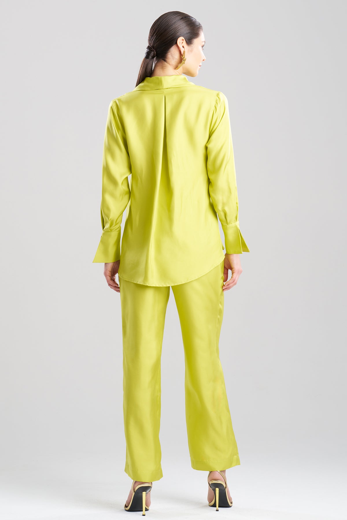 Natori Solid Silk Twill Button Down Trapeze Shirt
