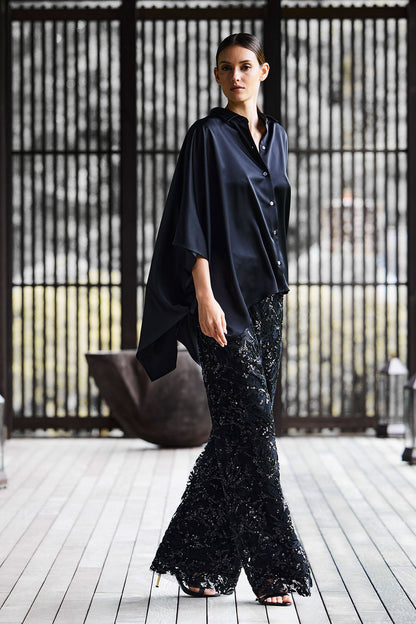 Natori Luxe Charmeuse Button Down Caftan Shirt