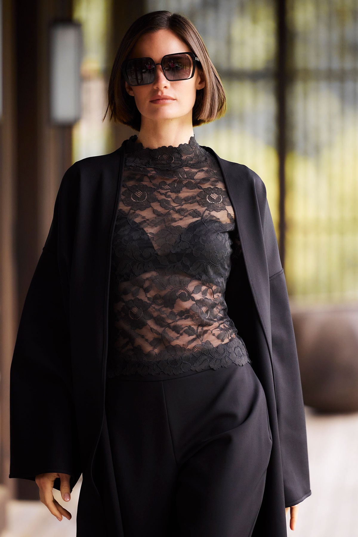 Natori Peony Allover Sheer Lace Top