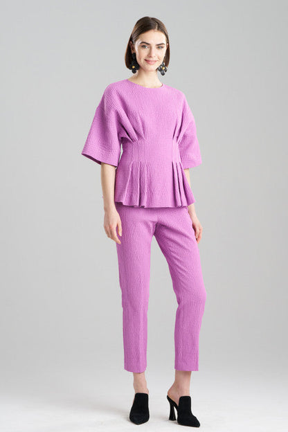 Natori Buy Textured Cotton Jacquard Pleated Peplum Top in Wild Pink Online