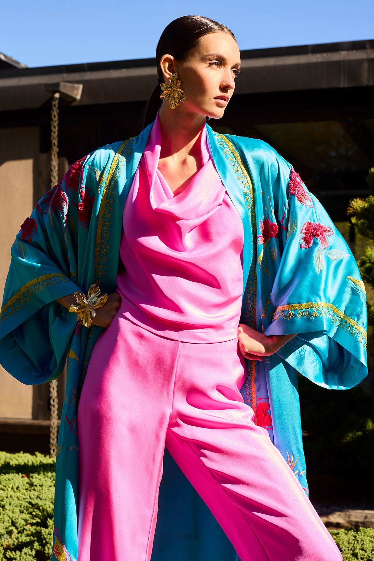 Natori Solid Silk Twill Pull On Straight Leg Pants
