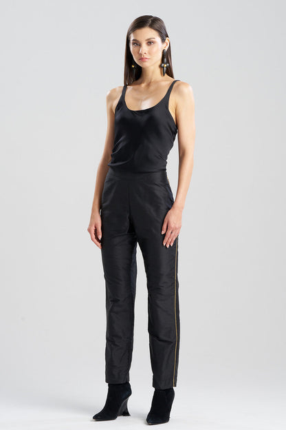 Natori Buy Couture Silk Dupioni Embroidered Slim Pants in Black/Gold Online