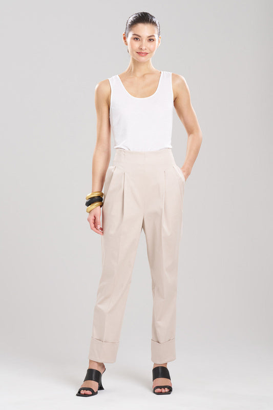 Natori Buy Cotton Chino High Waisted Pleated Pants in Sand Taupe Online