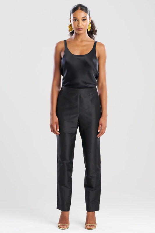 Natori Buy Couture Silk Dupioni Embroidered Slim Pants in Black Online