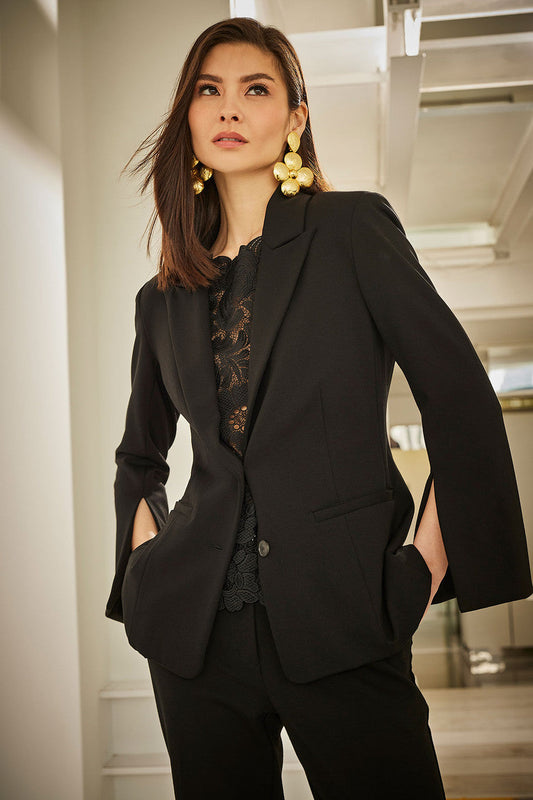 Natori Buy Compact Knit Two Button Lapel Blazer in Black Online
