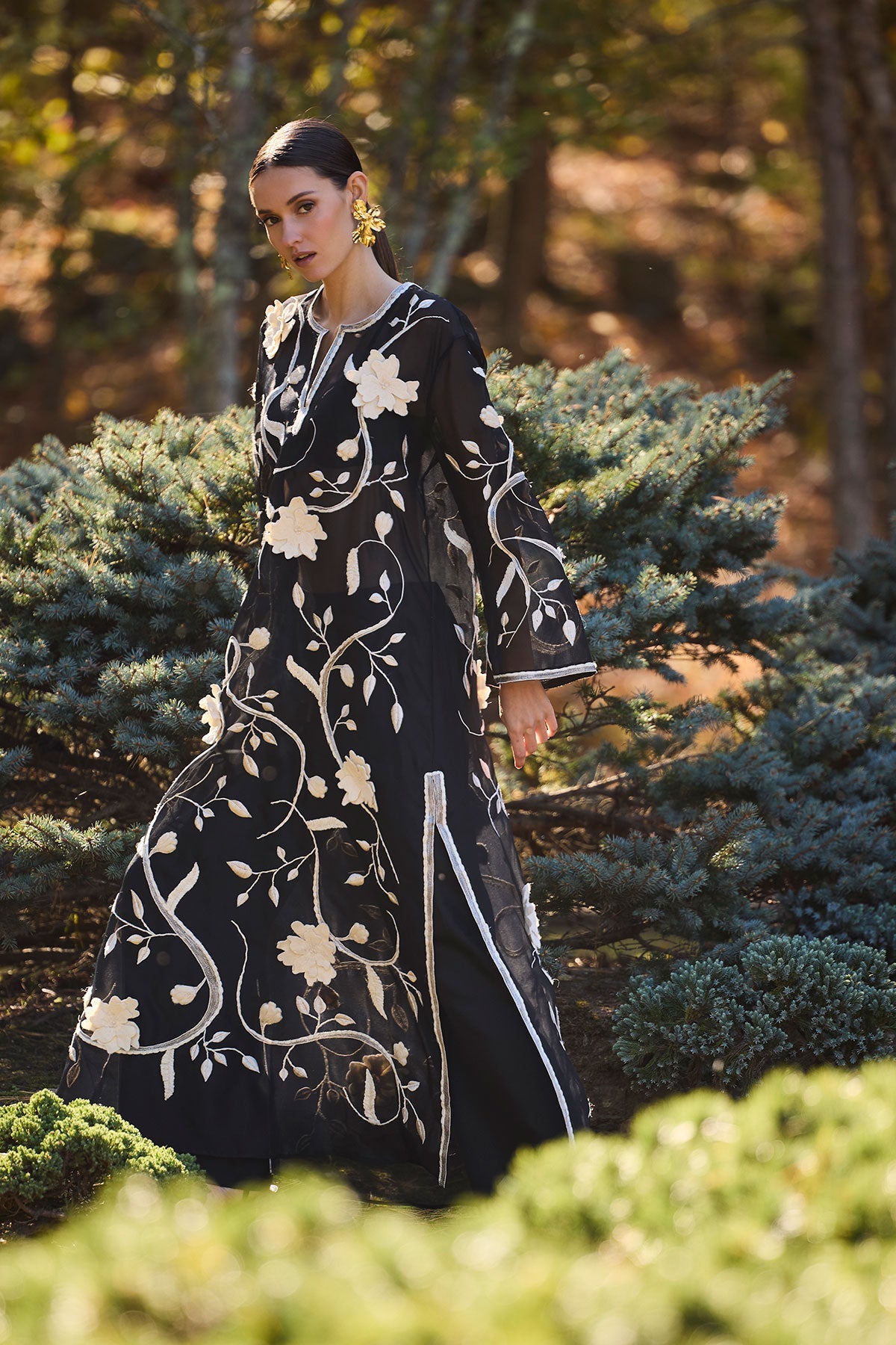 Natori Couture Silk Organza Embellished Caftan
