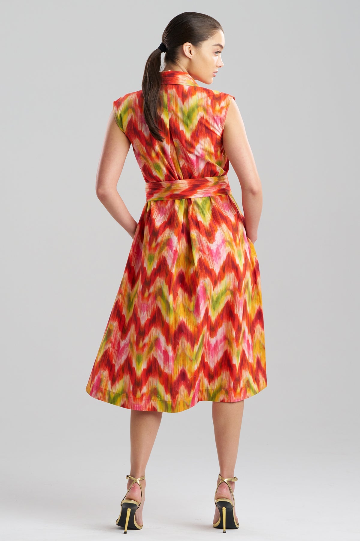Natori Sorel Ikat Cotton Poplin Sleeveless Shirtdress