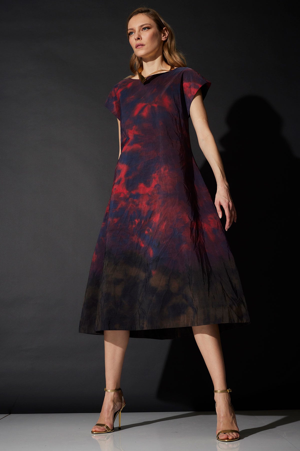 Natori Niji Tie Dye Taffeta Trapeze Dress