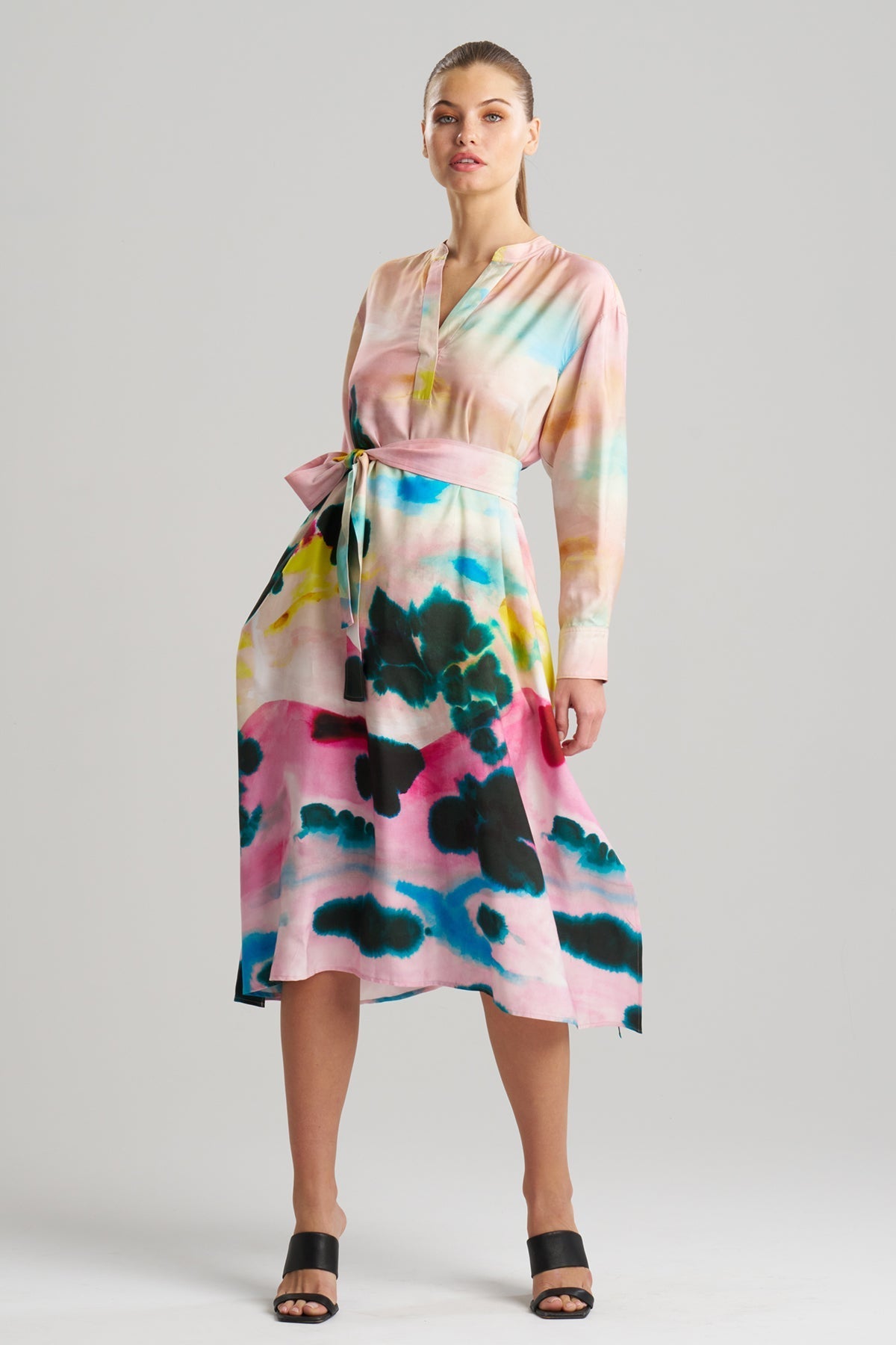 Natori Akiko Printed Cotton Silk Twill Oversized Shirtdress