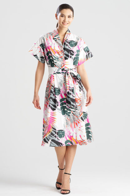 Natori Palms Cotton Poplin Shirtdress