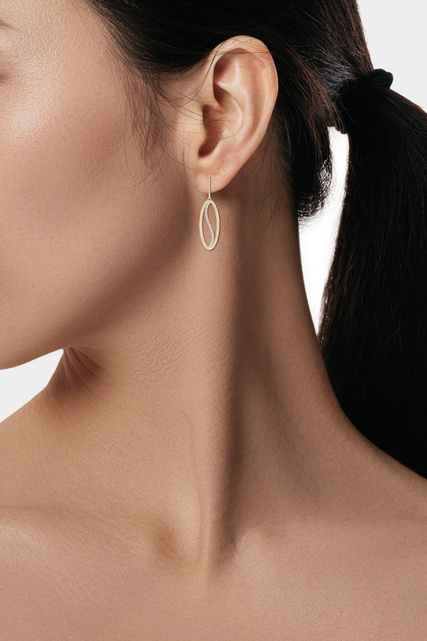 Natori Buy Shangri-La Elliptical Yin-Yang 14K Gold and Diamond Medium Leverback Earrings in 14K Yellow Gold Online