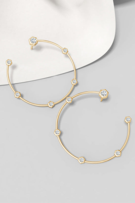 Natori Buy Indochine 14k Medium 6-Diamond Side-Facing Open Hoop Earrings in 14K Yellow Gold Online