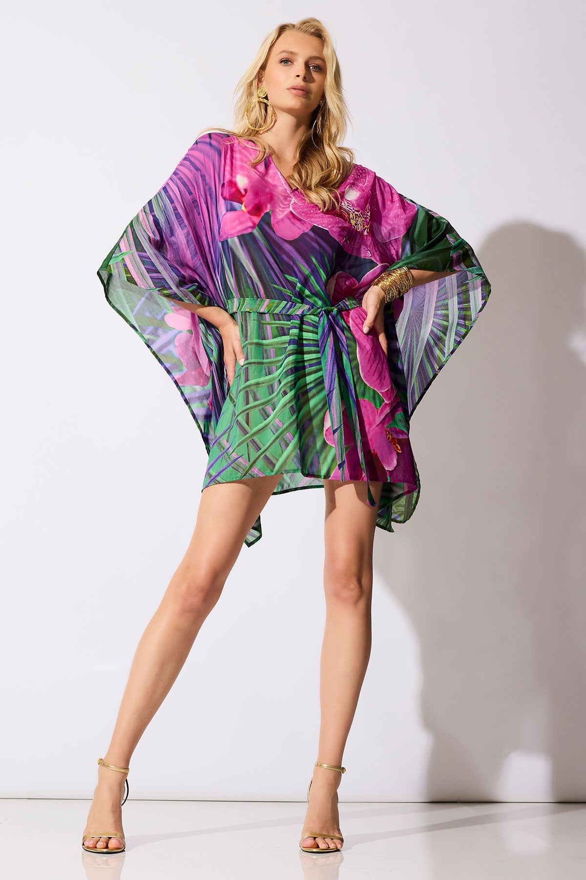 Natori Orchid Silk Cotton Voile Short Caftan