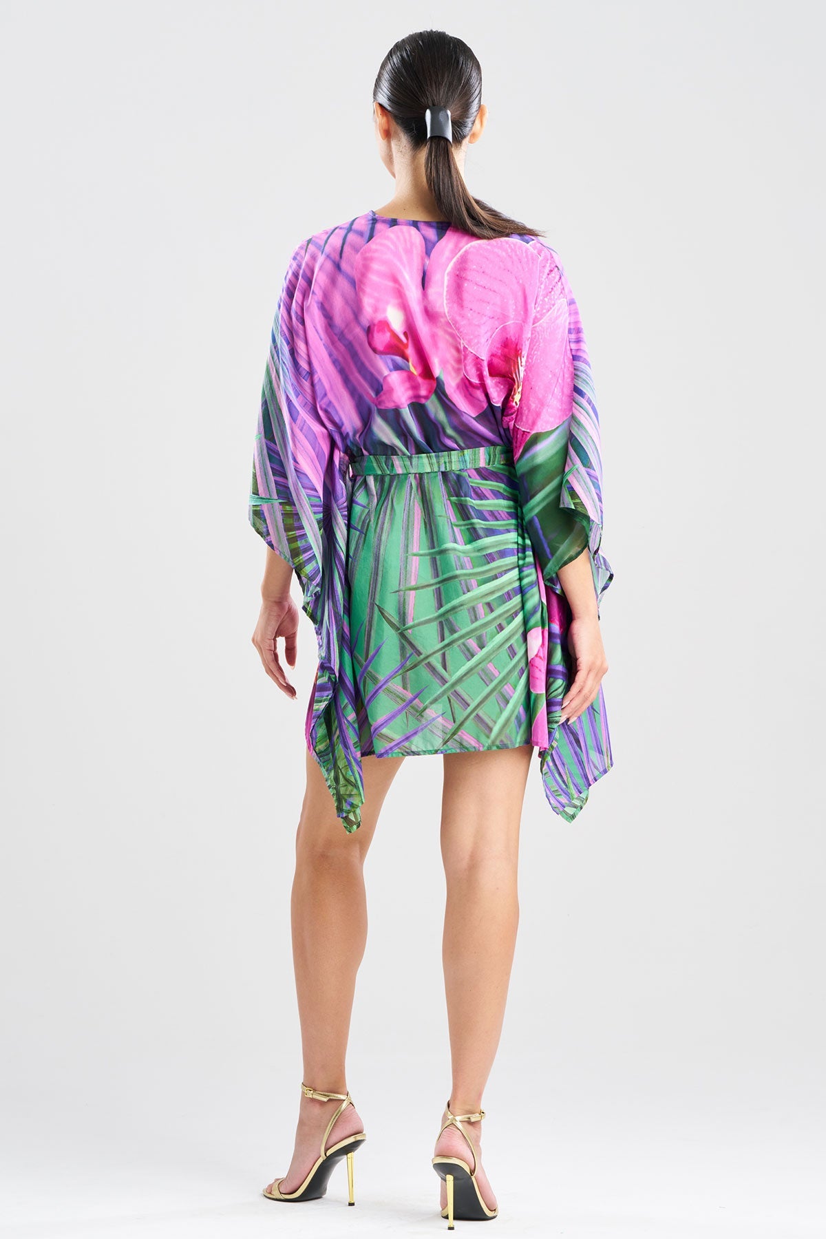 Natori Orchid Silk Cotton Voile Short Caftan