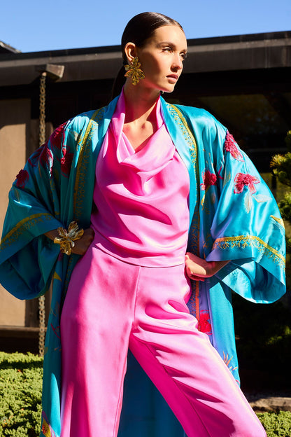 Natori Couture Bali Embroidered Silk Robe