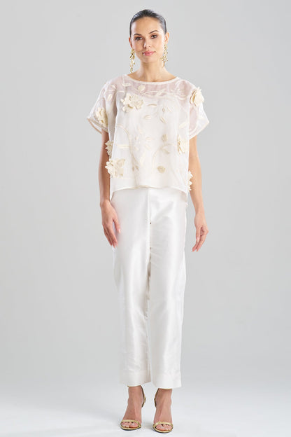 Natori Couture Silk Organza Embellished Top