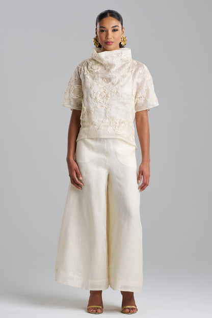 Natori Couture Piña Embroidered Funnel Neck Top