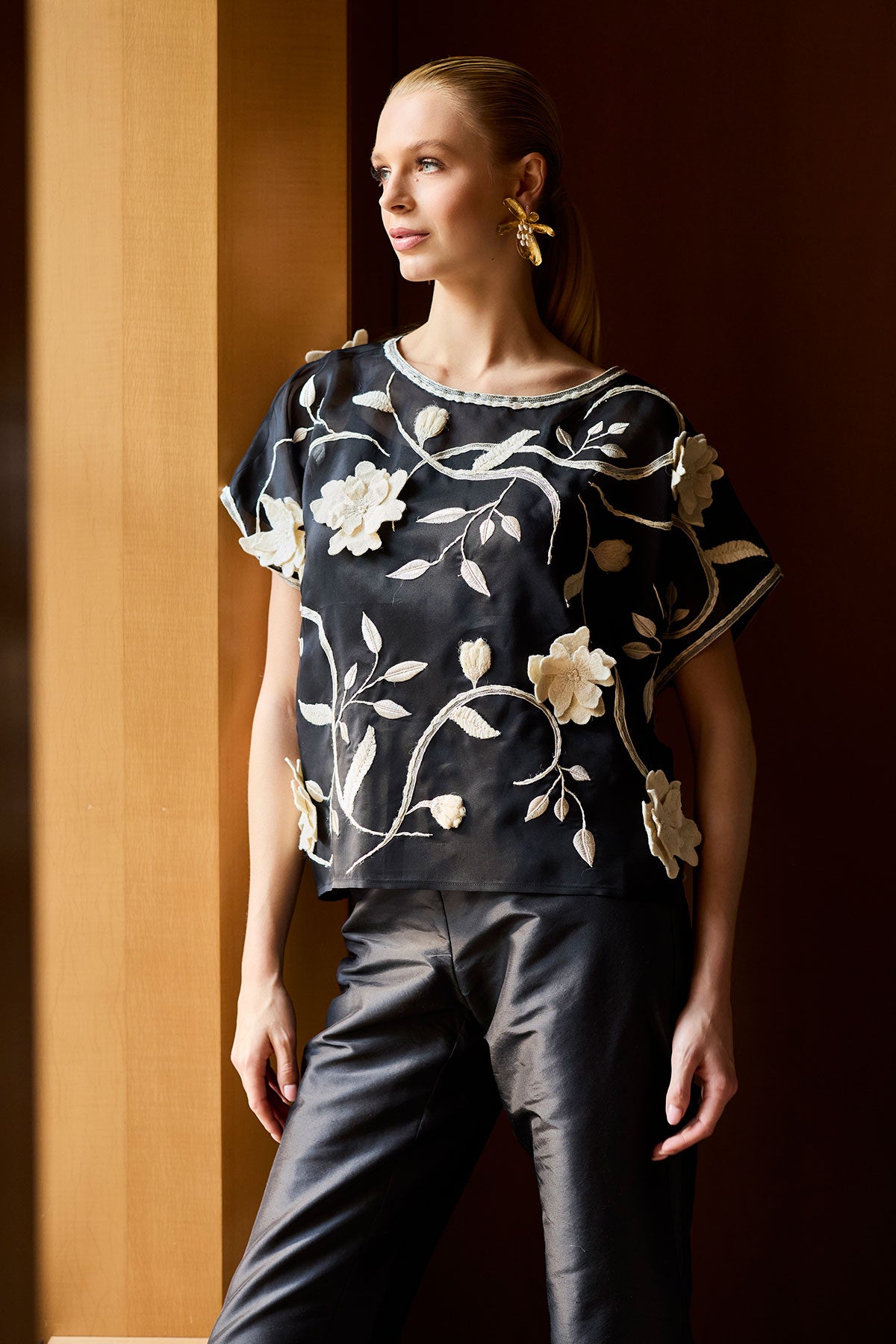 Natori Couture Silk Dupioni Tapered Pants