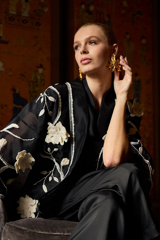 Natori Couture Silk Organza Embellished Jacket