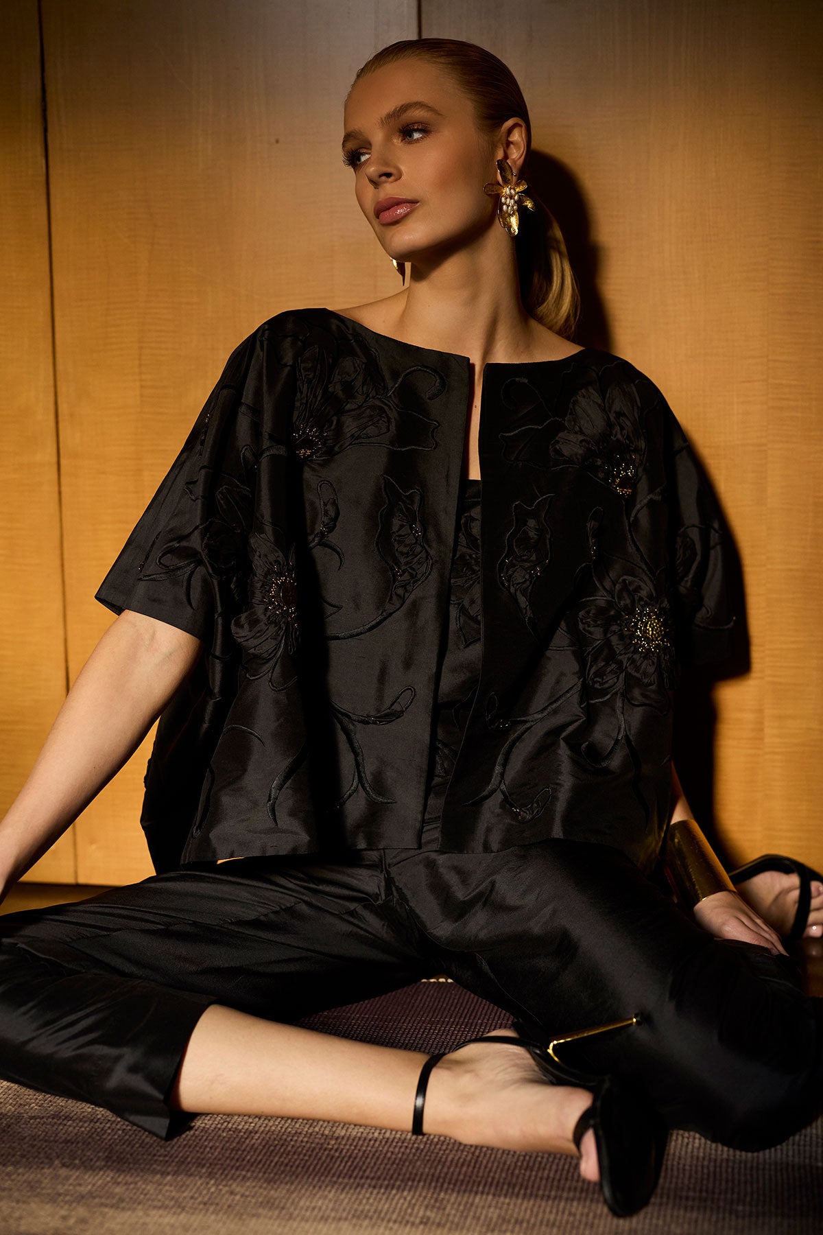 Natori Couture Silk Dupioni Embellished Short Jacket