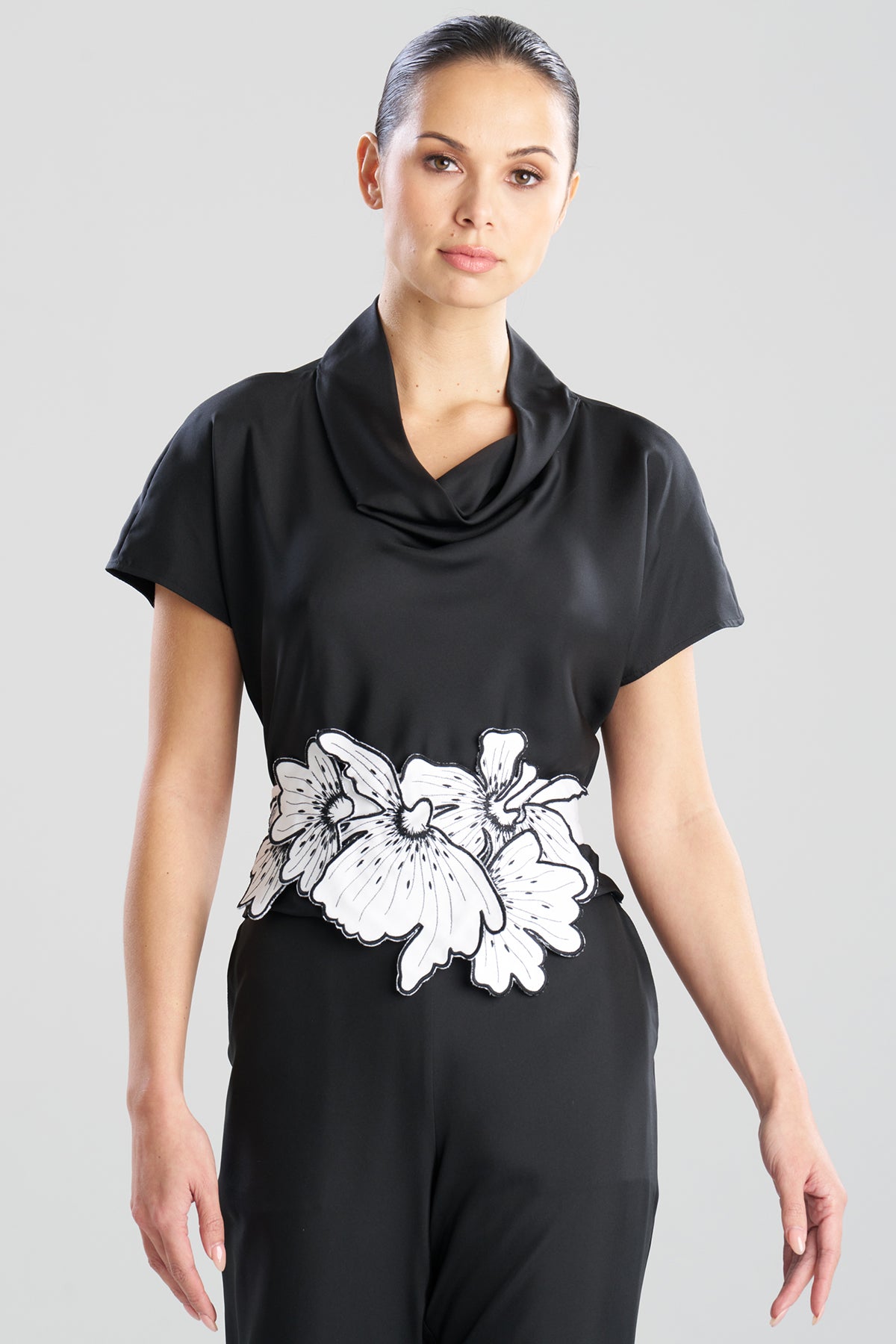 Natori Cotton Chino Embroidered Floral Obi Belt