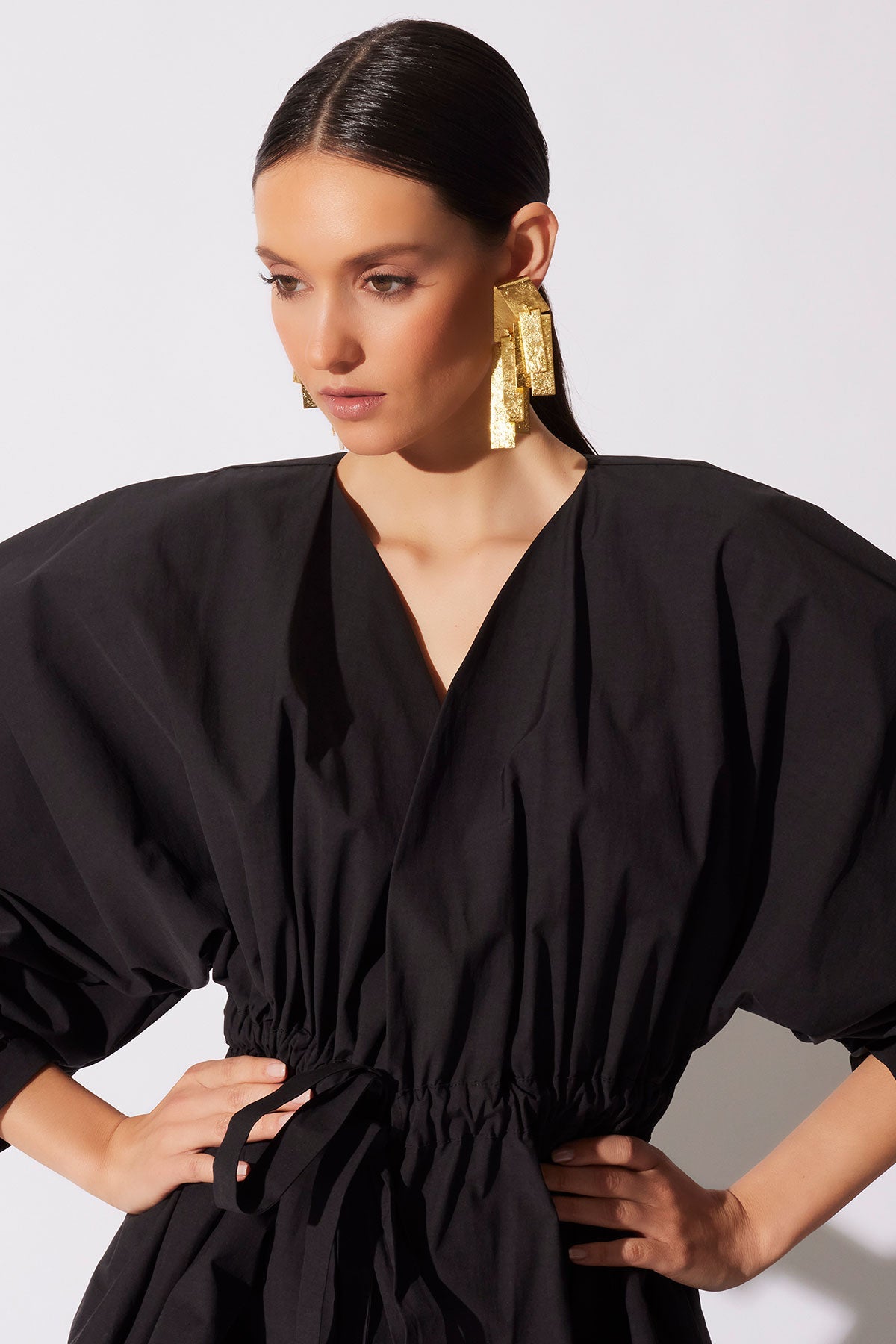 Natori Sculptural Gold Plated Brass Drop Earrings